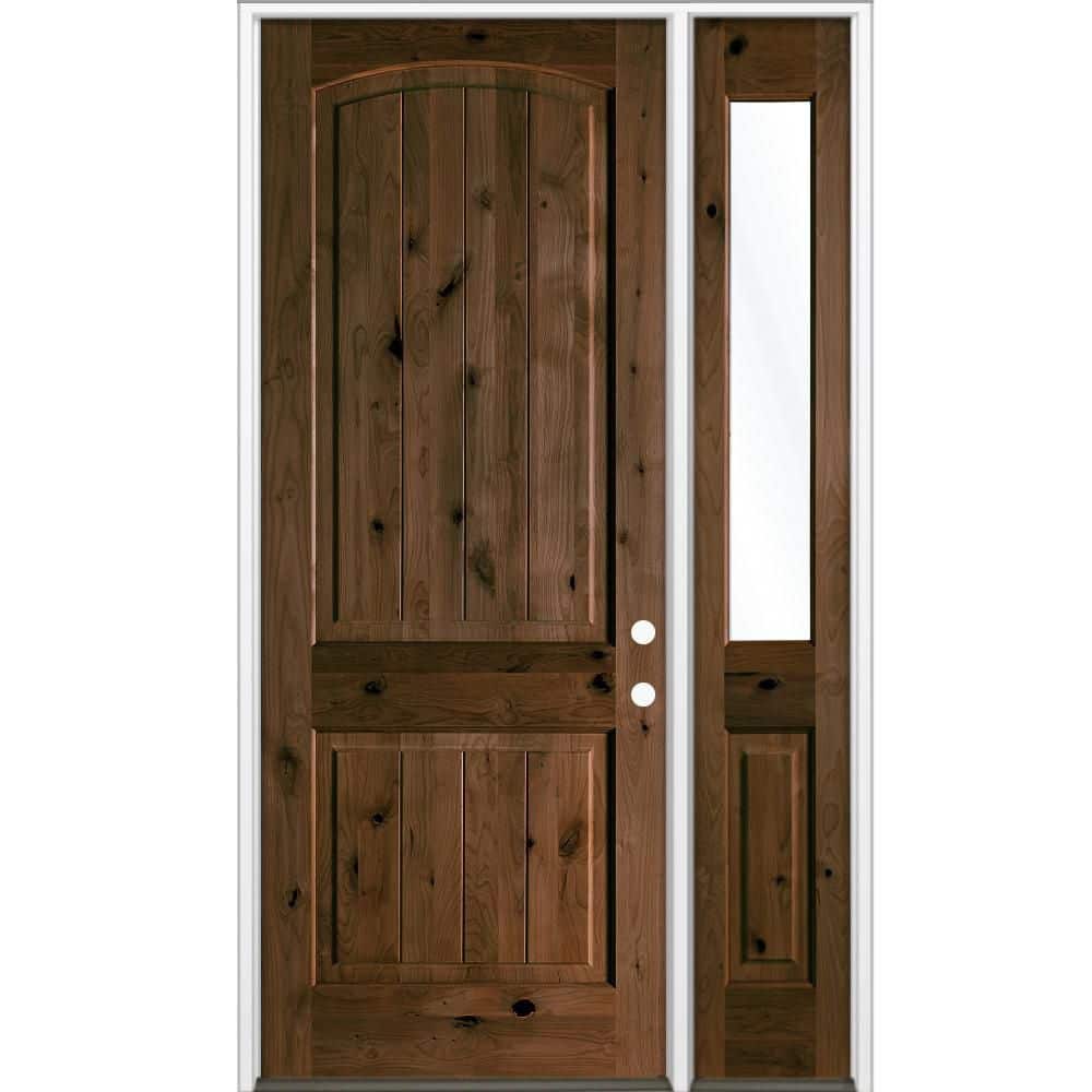 50 in. x 96 in. Knotty Alder Arch Top Left-Hand/Inswing Clear Glass BEHR Espresso Stain Wood Prehung Front Door w/ RHSL price history on PriceWatchPro