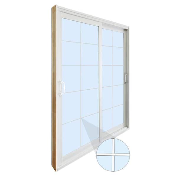 72 in. x 80 in. Double Sliding Patio Door with 10-Lite Internal White Flat Grill