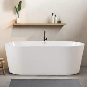 66 in. Acrylic Flatbottom Oval Shape Linear Design Overflow Bathtub in White