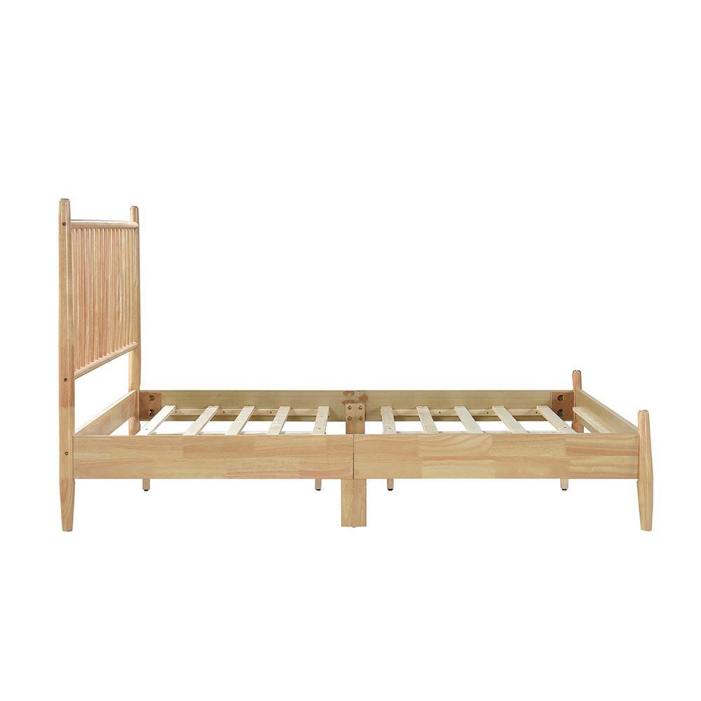 Natural Wood Full Platform Bed with Upholstered Headboard