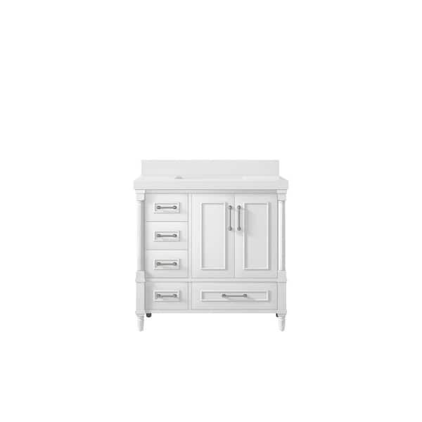 Willow Collections Hudson 36 in. W x 22 in. D x 36 in. H Single Sink Bath Vanity Center in White with 2 in. White Quartz Top