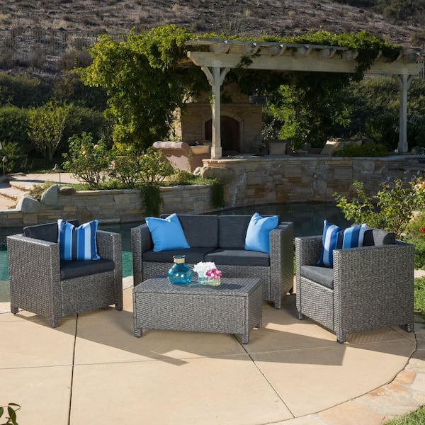 4-Piece Wicker Outdoor Sectional Set with Water Resistant Polyester Cushions Durable Construction