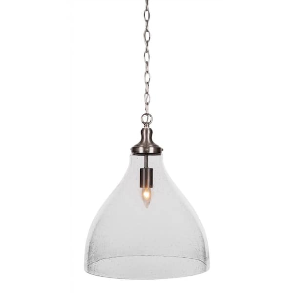 Unbranded Alton 60-Watt 1-Light Brushed Nickel Shaded Mini Pendant Light with Glass Shade