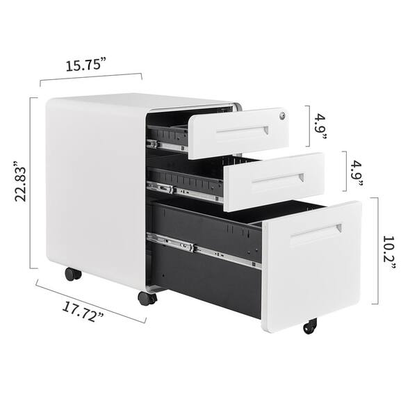 White 2 Drawer Metal Mobile Filing Cabinet Home Office Storage Furniture w Lock 