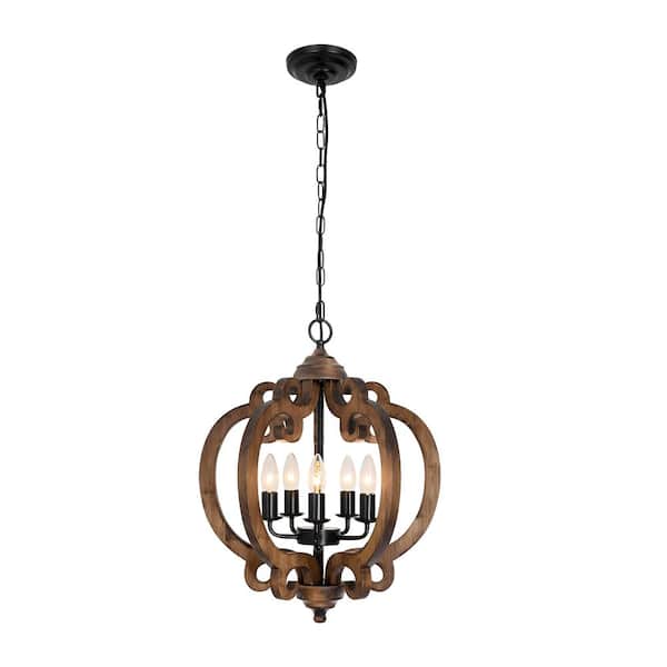 Rviezza Farmhouse 5-Light Rustic Walnut Wood Chandelier with