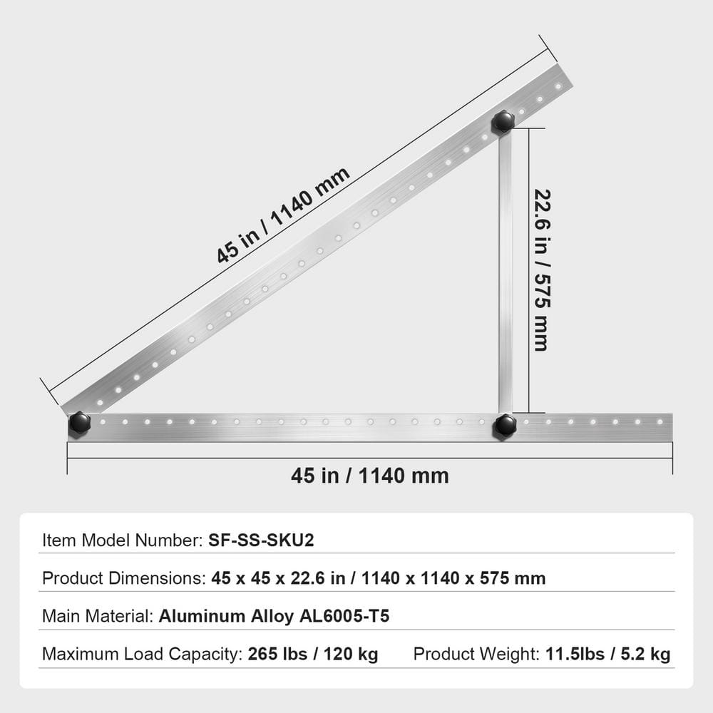 45-Inch Adjustable Aluminum Solar Panel Mount Brackets