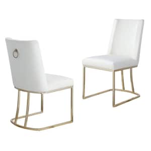 Set of 2 Velvet Upolstered Dining Side Chairs with Gold Metal Legs, White