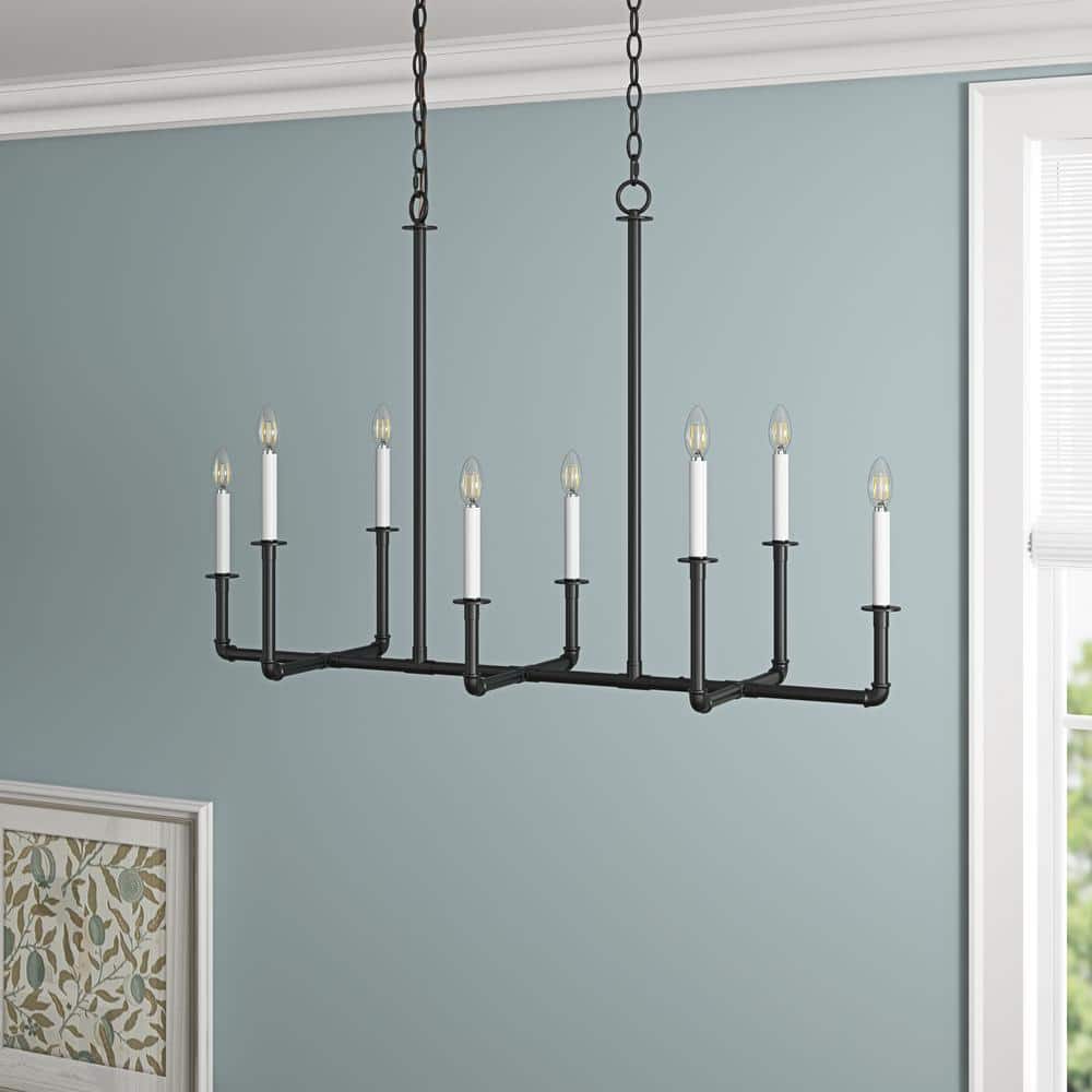46.45 in. 8-Light Industrial Black Chandelier Rustic Chandeliers Classic Ca
