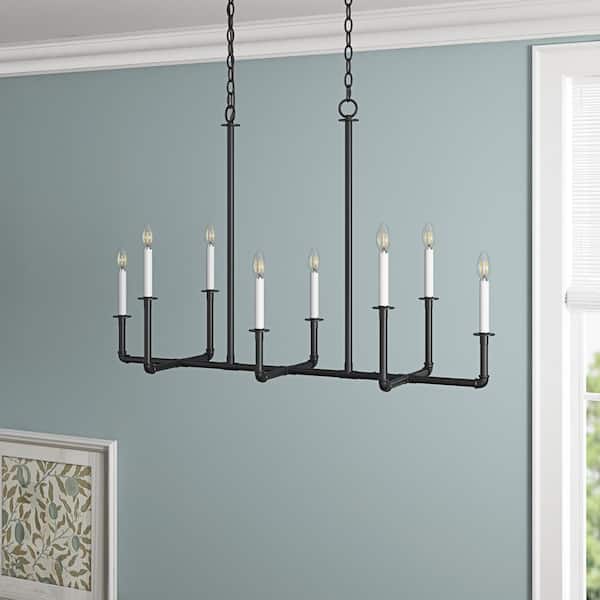 aiwen 46.45 in. 8-Light Industrial Black Chandelier Rustic Chandeliers Classic Candle Hanging Pendant Light Fixtures