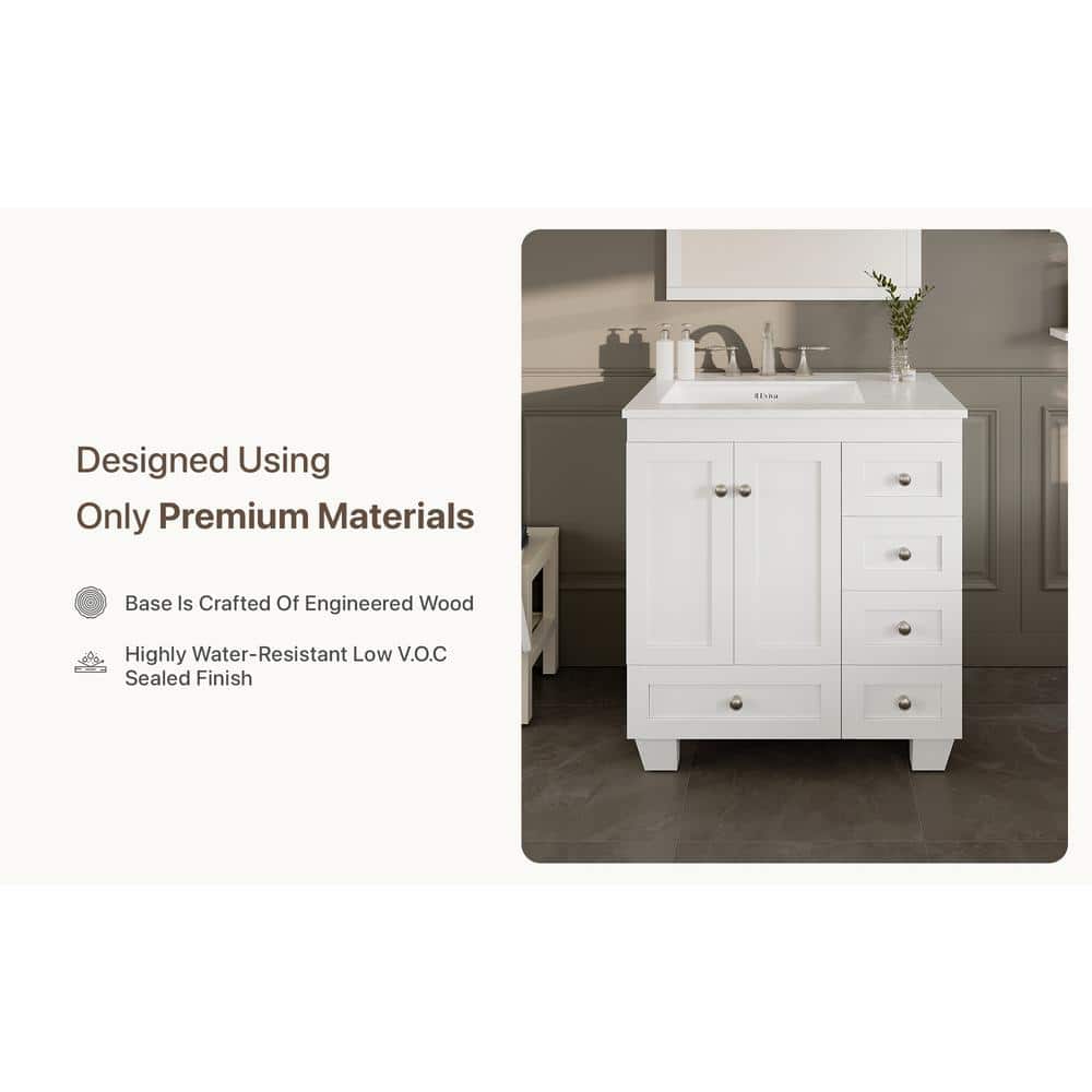 White 30" Bathroom Vanity with Carrara Quartz Top
