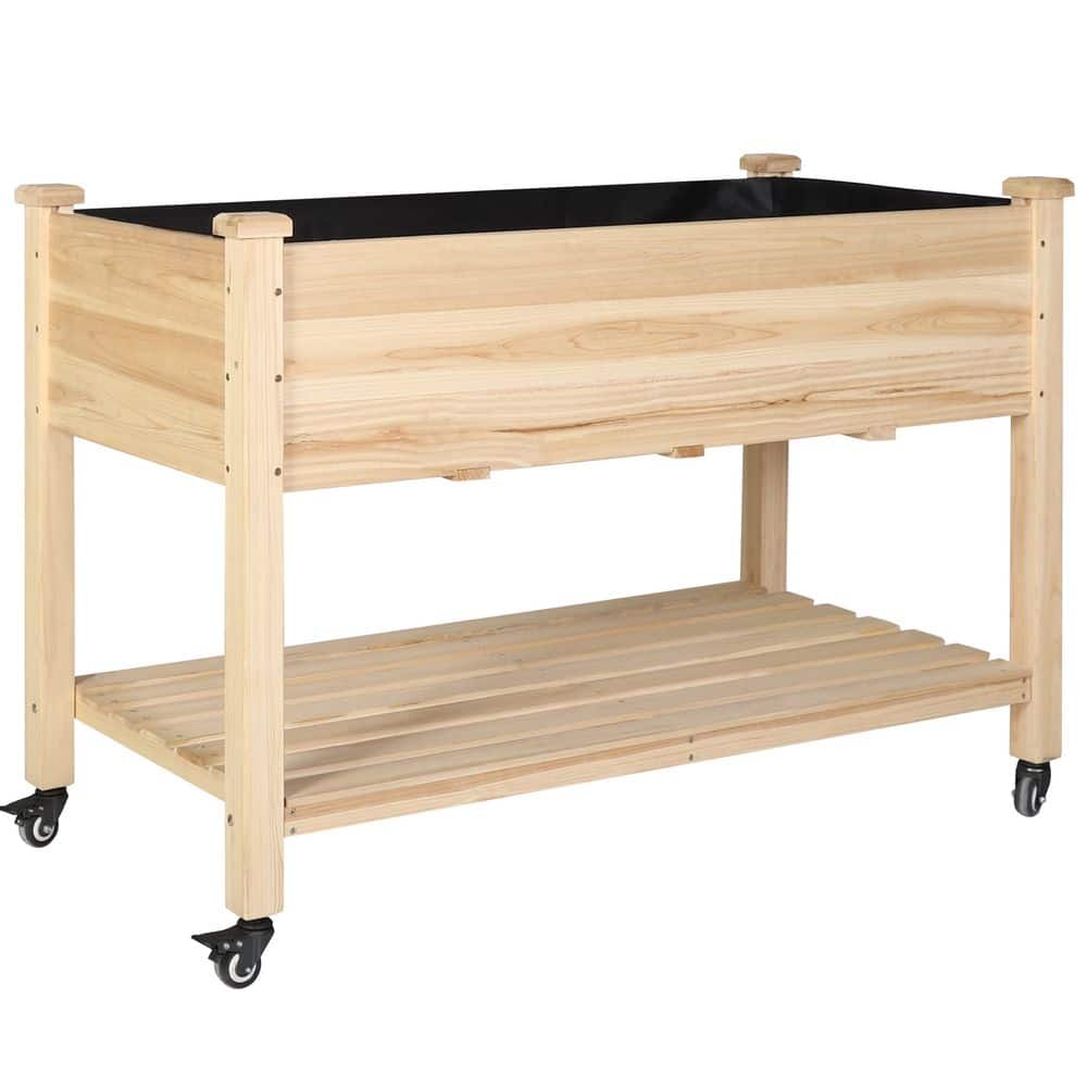 VEIKOUS 48 in. x 24 in. x 33 in. Cedar Wood Raised Garden Bed with Lockable Wheels, Liner PG0102-02
