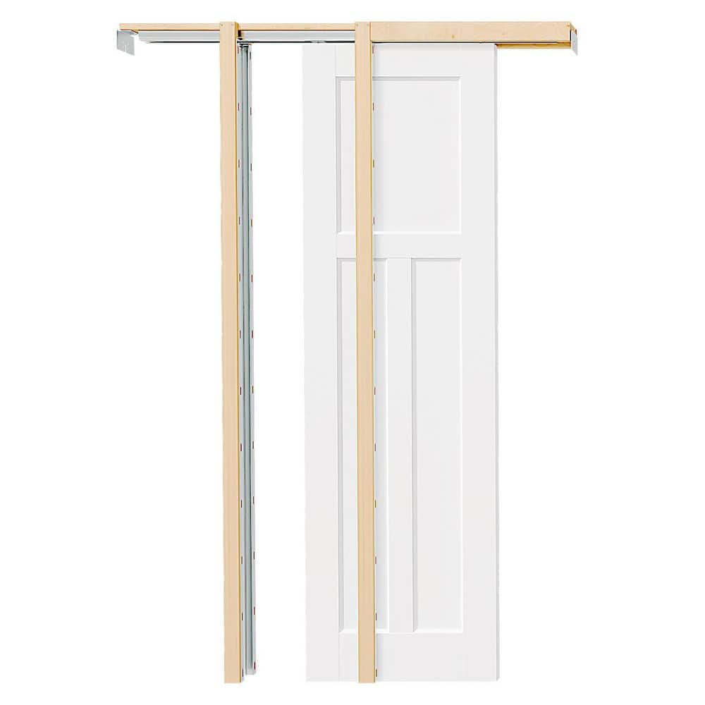 48 in. x 80 in. Pre-assembled T-Shaped, 3 Panel, Composite, MDF, White Primed Pocket Door Frame with Hardware price history on PriceWatchPro