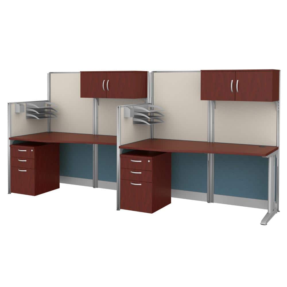 Instant Office 63"H x 129"W 2 Person In-Line Cubicle Panel Workstation w/ Storage, Hansen Cherry