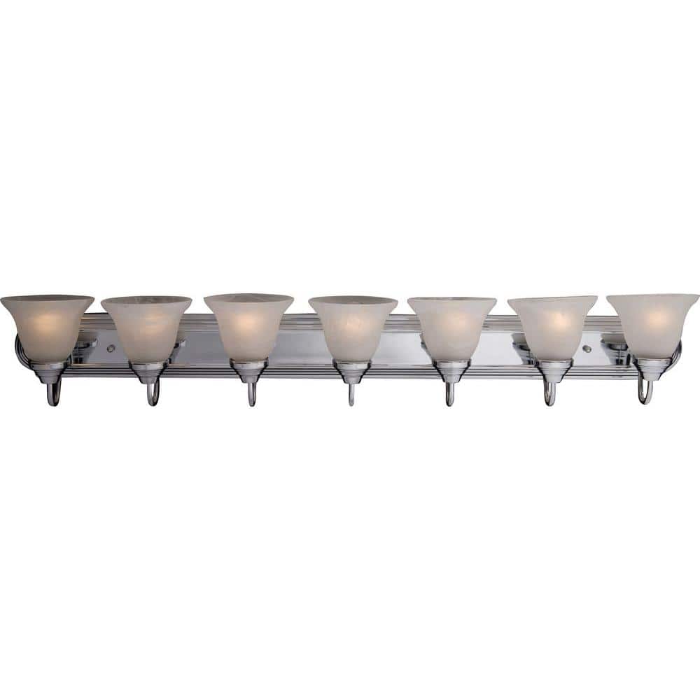 Polished Chrome 48" 7-Light Vanity Fixture with Marble Glass Shades