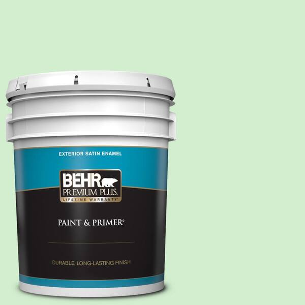 BEHR PREMIUM PLUS 5 gal. #450A-2 Kiwi Squeeze Satin Enamel Exterior Paint & Primer