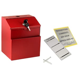 Wall Mountable Steel Locking Suggestion Box in Red with Suggestion Cards