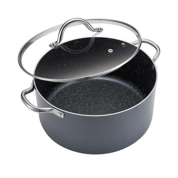 12 qt. Stock Pot with Lid, Large Non Stick Aluminum Soup Pot, Grey, with Shatter-Resistant Glass Lid