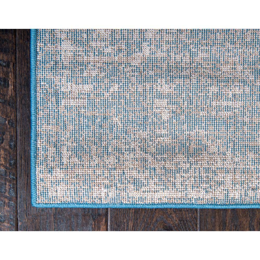 Blue Rectangular Easy Care Stain-Resistant Indoor Area Rug