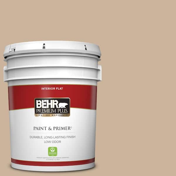 BEHR PREMIUM PLUS 5 gal. #PPU4-07 Mushroom Bisque Flat Low Odor Interior Paint & Primer