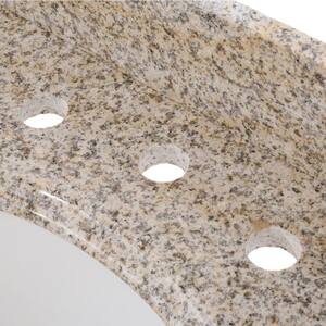 61 in. Granite Vanity Top in Beige with Double White Bowls and 8 in. Faucet Spread