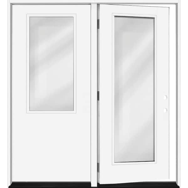 Legacy 72 in. x 80 in.Primed LH Inswing Center-Hinged Fiberglass 2/3 Clear Tempered Glass Prehung Double Patio Door