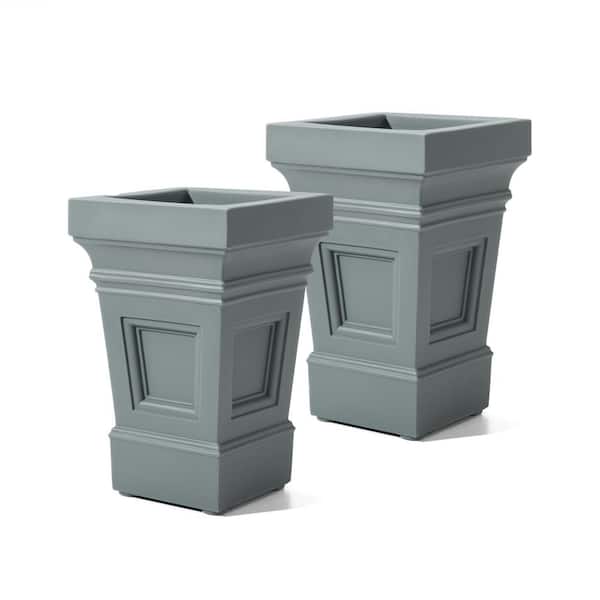 Winfield Large Sage Gray Plastic Square Indoor/Outdoor Resin Planter, 24 in. H x 15.5 in. W x 15.5 in. D, 2-Pack