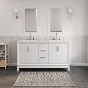 Elizabeth 60 in. Pure White With Carrara White Marble Vanity Top With Ceramics White Basins