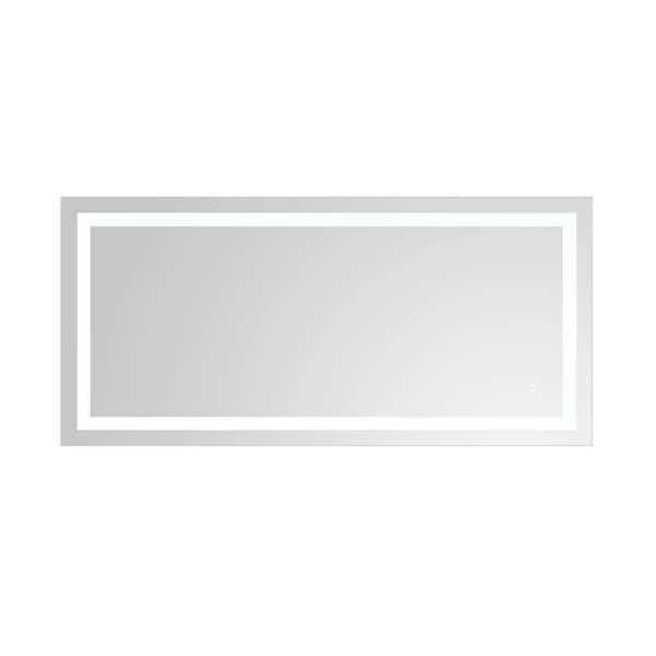 OVE Decors Pira 60 in. W x 28 in. H Rectangular Frameless Dimmable LED Wall Mount Bathroom Vanity Mirror with Touch Sensor