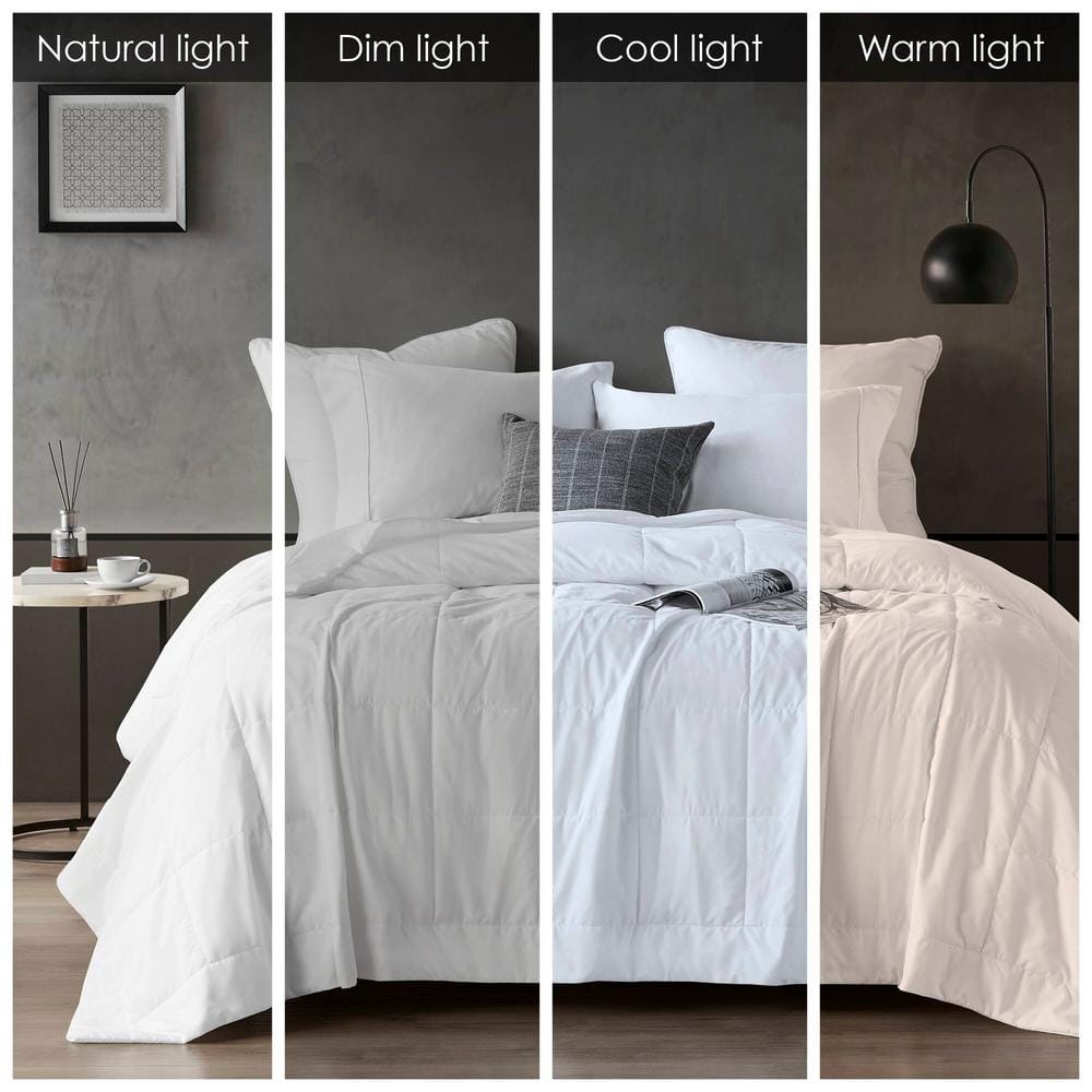 King Size White Knitted Reversible Blanket with Down Alternative Fill