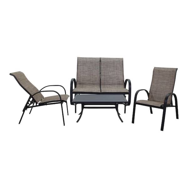 Courtyard Casual Santa Fe 4-Piece Aluminum Patio Conversation Set in Java