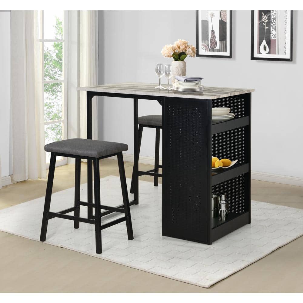 5-Piece Counter Height Faux Marble Dining Set with Black Iron Frame