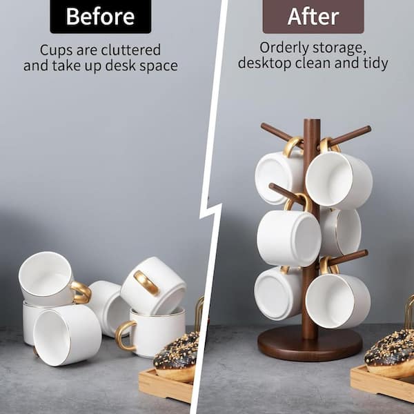 Mug and Coffee Cup Holder Tree with Hooks in Brown 29CPH039006