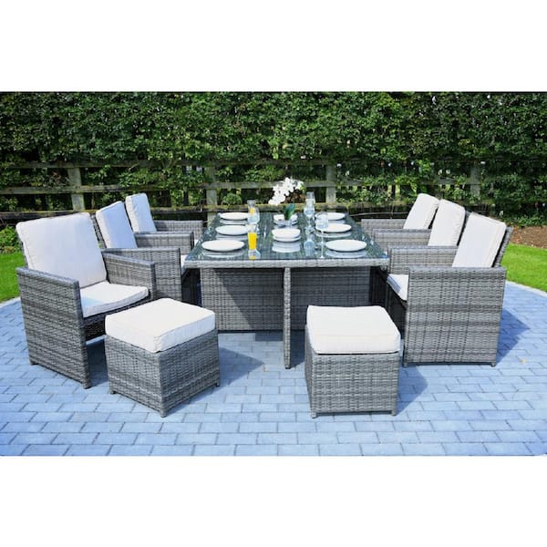 11 piece rattan cube set grey sale