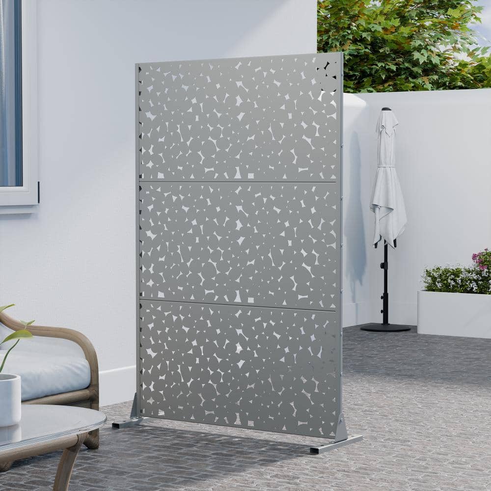 72" H x 47" W Gray Metal Privacy Screens, Heavy Duty Freestanding Outdoor Divider & Fence Panel for Patio and Balcony