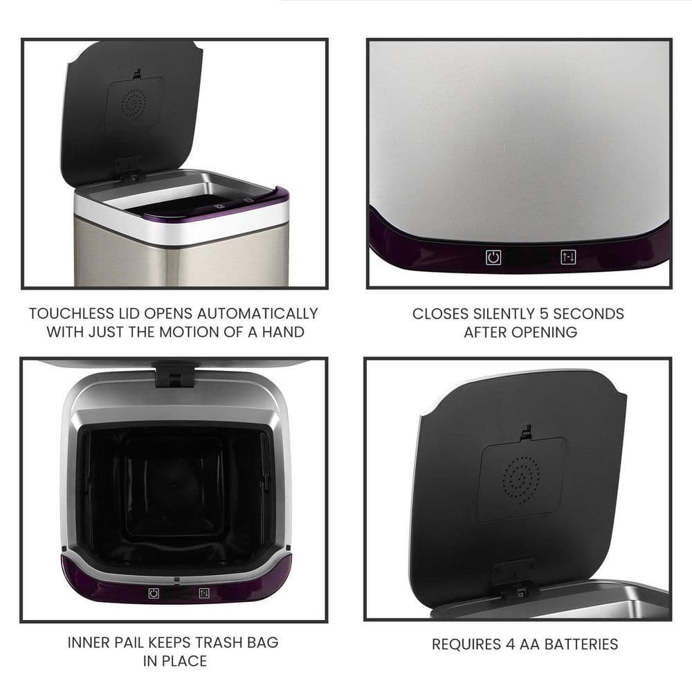 Hanover 10-Liter Stainless Steel Touchless Trash Can with Sensor Lid