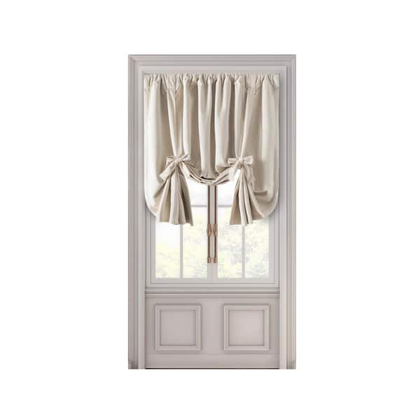 Premium Velvet Bone Solid 50 in. W x 63 in. L Rod Pocket with Back Tab Room Darkening Curtain Tie-Up Panel