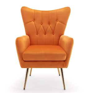 Agne 28.3 in. Wide Tufted Velvet Wingback Chair, Orange