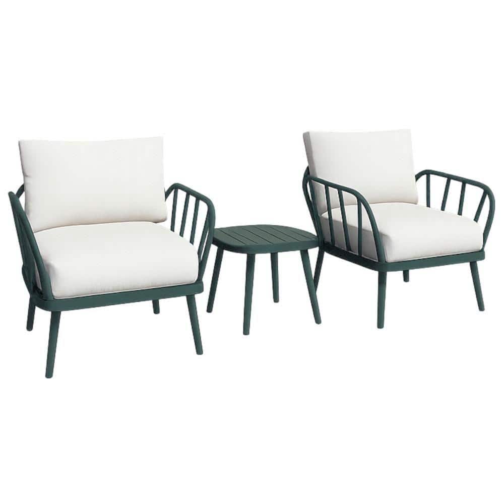 3-Piece Green Aluminum Outdoor Patio Conversation Seating Set with White Cushions, Weather and Rust Resistant, Seats 2 price history on PriceWatchPro