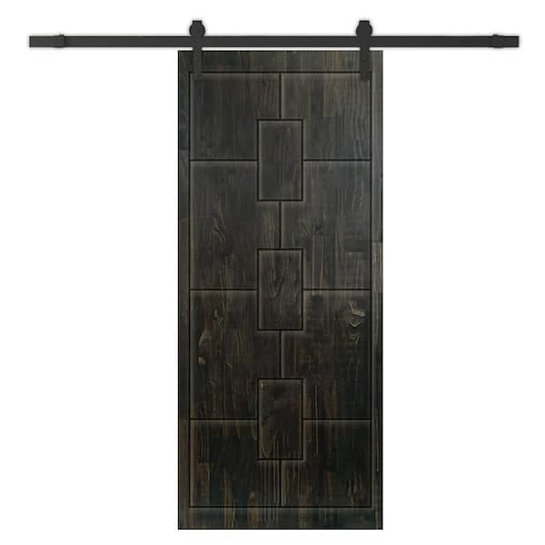 CALHOME 30 in. x 84 in. Charcoal Black Stained Pine Wood Modern Interior Sliding Barn Door with Hardware Kit