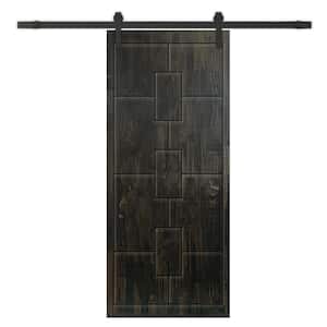 36 in. x 84 in. Charcoal Black Stained Solid Wood Modern Interior Sliding Barn Door with Hardware Kit
