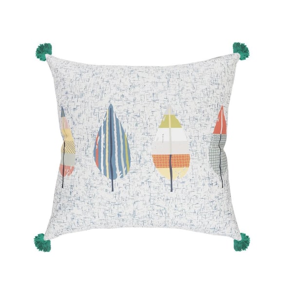 Unbranded Summer Cabin White / Blue Multi Botanical Leaves Cozy Poly Fill 20 in.x 20 in. Indoor Throw Pillow