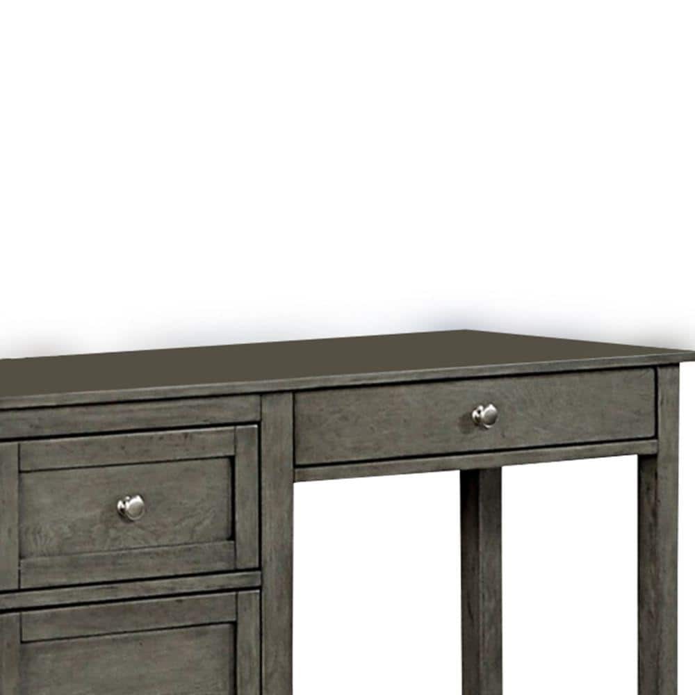 Elegant Gray Wooden Writing Desk with Keyboard Tray and Dual Drawers