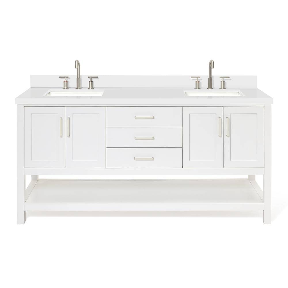 Magnolia 73" White Quartz Double Sink Freestanding Vanity