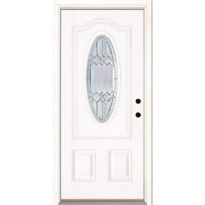 33.5 in. x 81.625 in. Mission Pointe Zinc 3/4 Oval Lite Unfinished Smooth Left-Hand Fiberglass Prehung Front Door