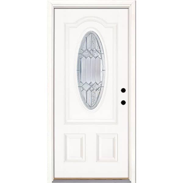 Feather River Doors 33.5 in. x 81.625 in. Mission Pointe Zinc 3/4 Oval Lite Unfinished Smooth Left-Hand Fiberglass Prehung Front Door