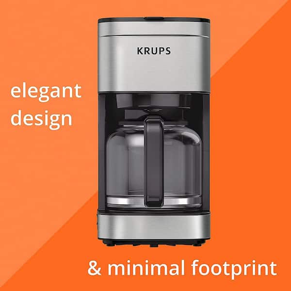 Krups Essential Brew Stainless Steel Drip Coffee Maker 12 cup 99 Watts  Digital Control, Coffee Filter, Drip Free, Dishwasher Safe Thermal Pot Black