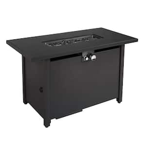 50,000 BTU 42 in. Rectangle Outdoor Propane Gas Fire Pit Table in Black with Lid