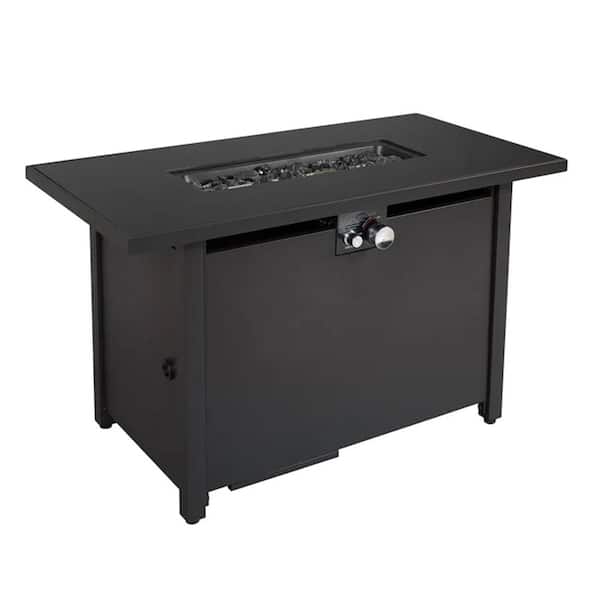 Mondawe 50,000 BTU 42 in. Rectangle Outdoor Propane Gas Fire Pit Table in Black with Lid