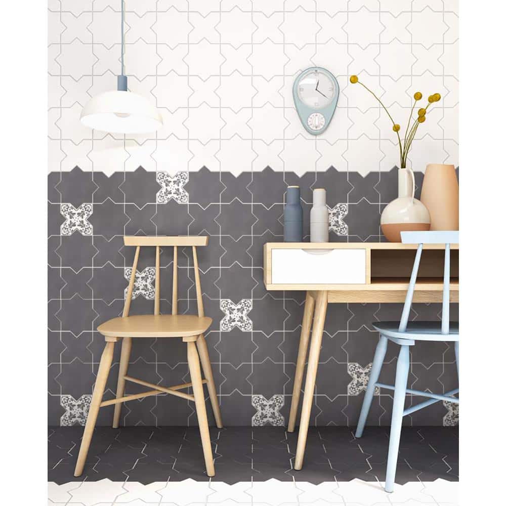 Siena 5.35'' Matte Gray and White Ceramic Cross Tile