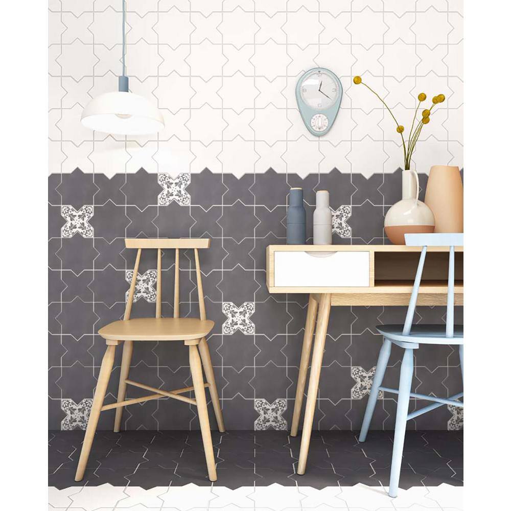 Siena 5.35'' Matte Gray and White Ceramic Cross Tile